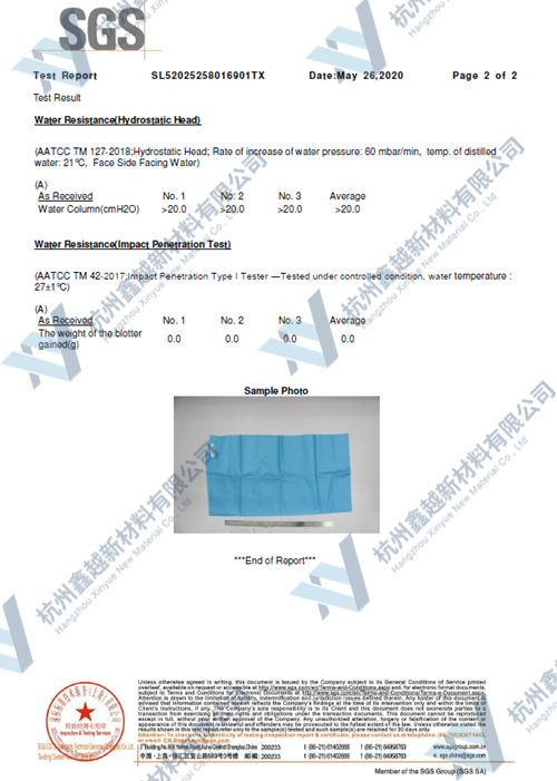 The water resistance report of non woven fabric